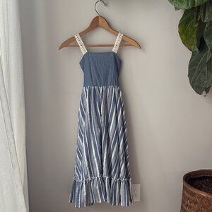 Wren & James Sweet Nothings Dress Girls Denim Blue and White Striped Maxi Dress